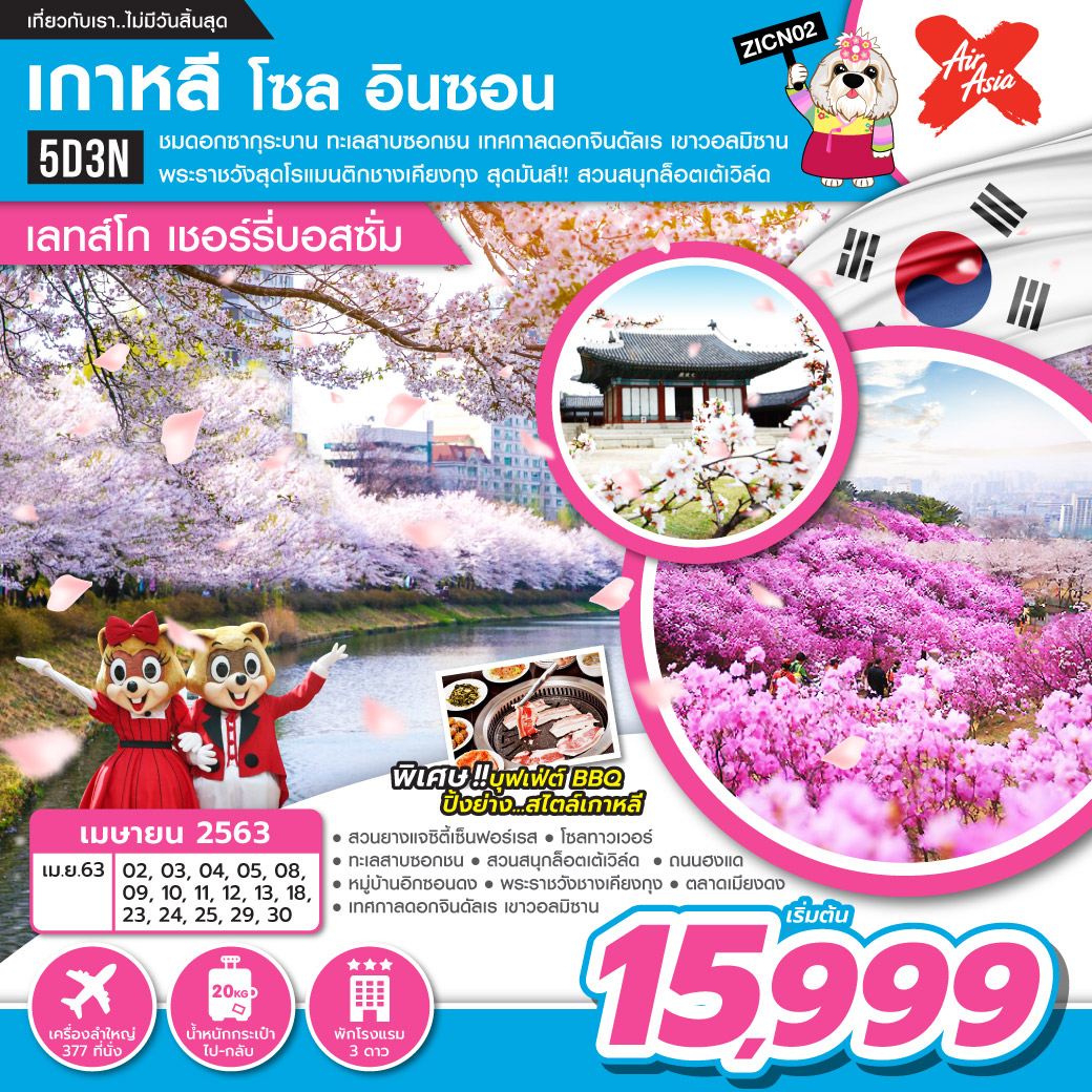 ทัวร์เกาหลี โซล อินชอน เชอร์รี่บอสซั่ม 5วัน 3คืน (APR20)(ZICN02)